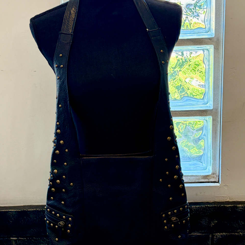 Vintage leather studded brass hobo bag